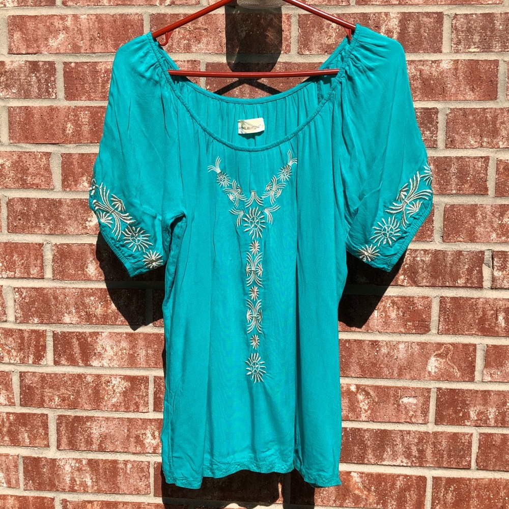 Urban Mangoz Turquoise Embroidered Top